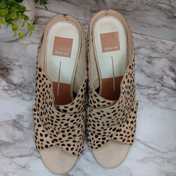DOLCE VITA JAVI Women Leopard Cross SlipOn Mule Sandals Size 8.5 Block Heels - Picture 3 of 9